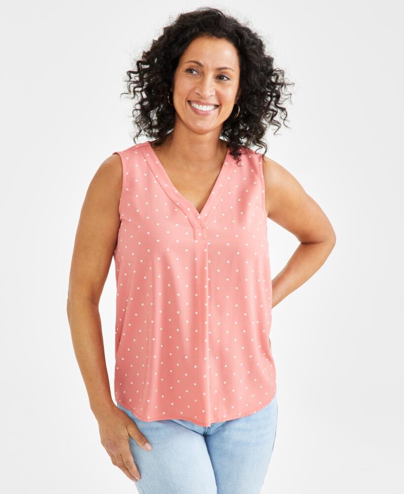 Style & Co Women's Printed Sleeveless Tank, Created for Macy's - Dot Sea Coral Cover