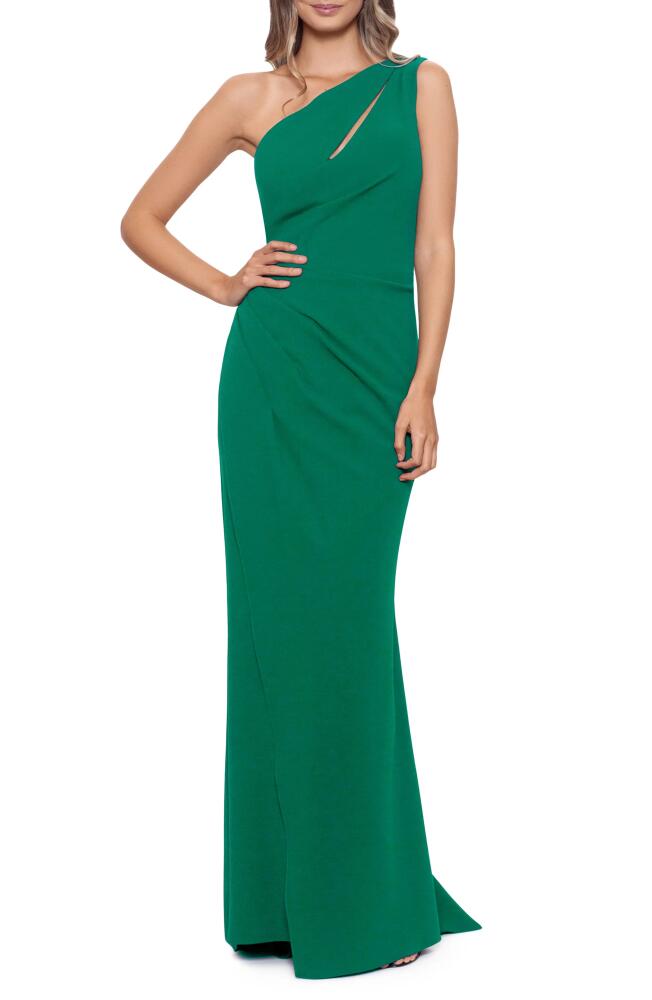 Betsy & Adam Cutout One-Shoulder Gown in Green Cover