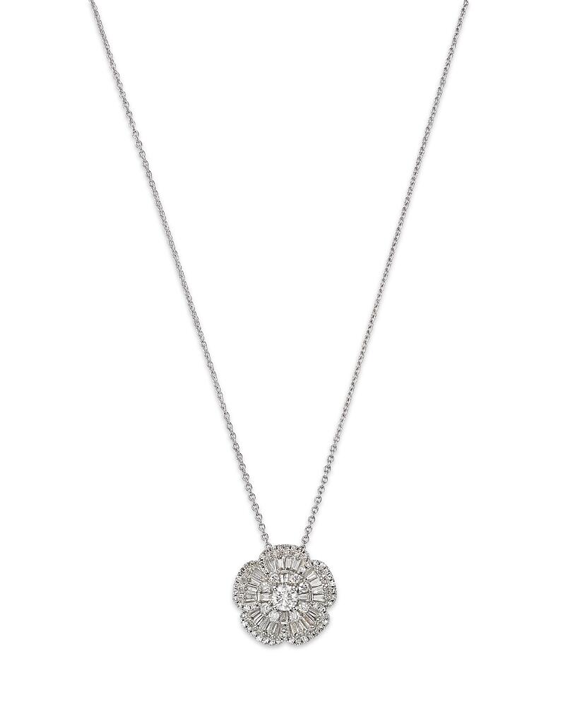 Bloomingdale's Fine Collection Diamond Round & Baguette Flower Pendant Necklace in 14K White Gold, 0.50 ct. t. w. Cover