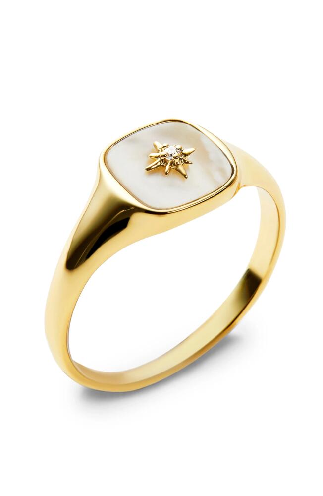 Ana Luisa Gold Signet Ring - Amara Mother of Pearl in White/gold Cover