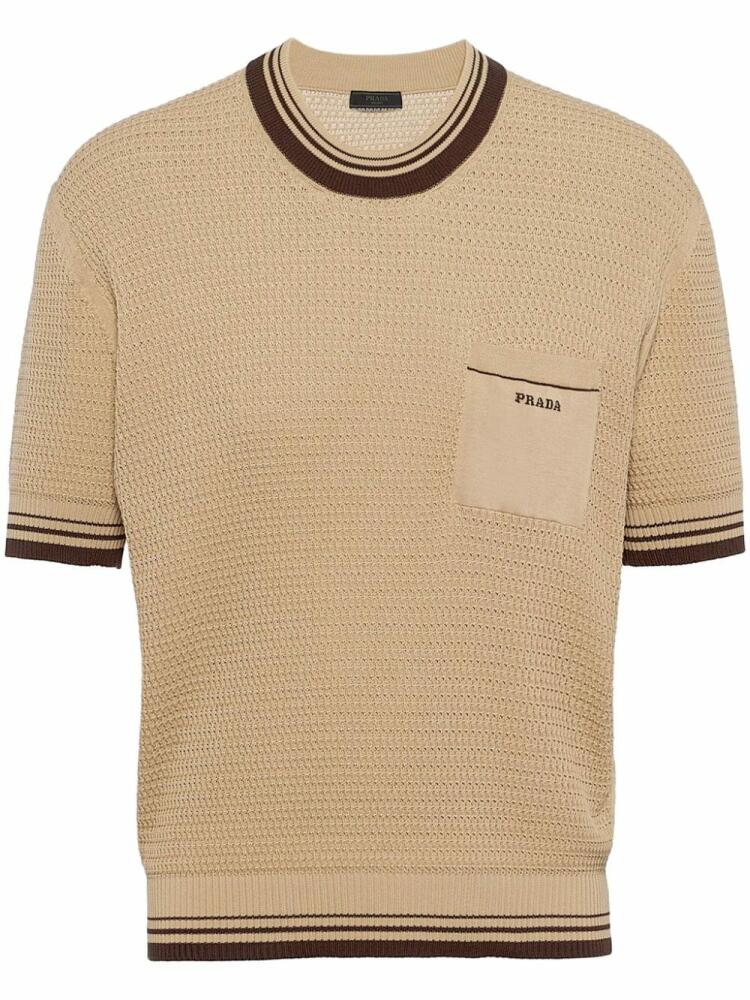 Prada embroidered-logo knitted T-shirt - Neutrals Cover