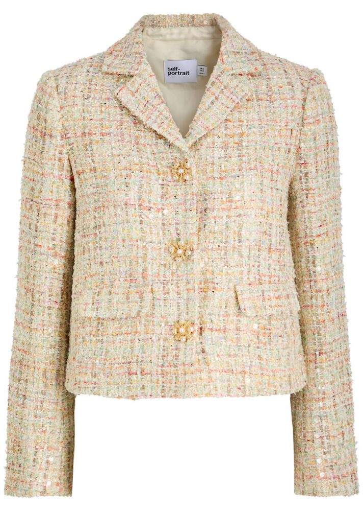 Self-portrait Embellished Bouclé Tweed Jacket - Pastel Cover