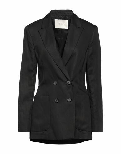 Tela Woman Blazer Black Lyocell, Linen Cover