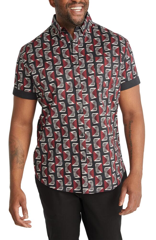 Johnny Bigg Reid Geometric Print Stretch Short Sleeve Button-Down Shirt in Burgundy Cover