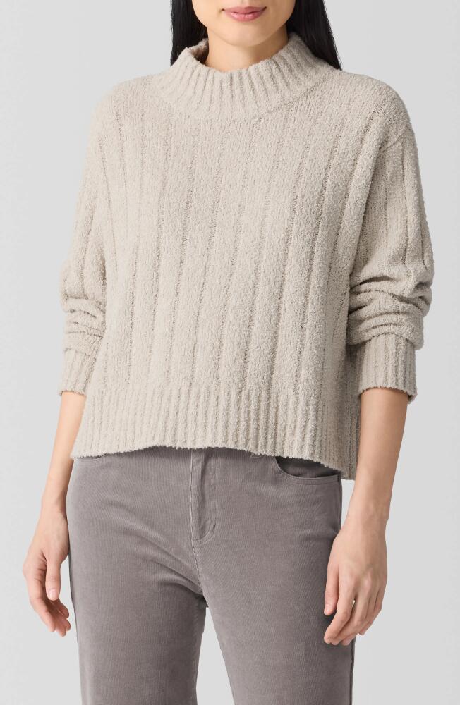 Eileen Fisher Mock Neck Ribbed Sweater in Chalk Cover