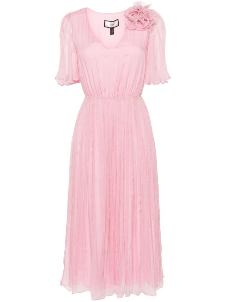 NISSA floral-appliqué chiffon midi dress - Pink Cover