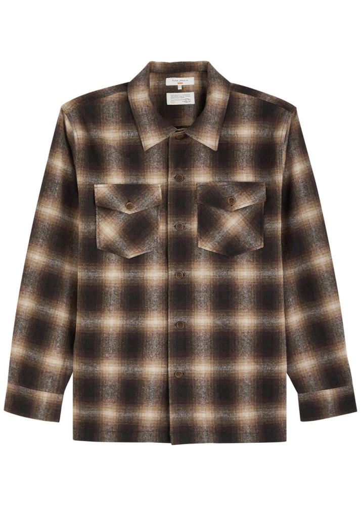 Nudie Jeans Vincent Checked Wool-blend Shirt - Brown Cover