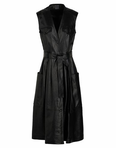 8 By Yoox Leather Belted Sleeveless Midi Dress Woman Midi dress Black Lambskin Cover