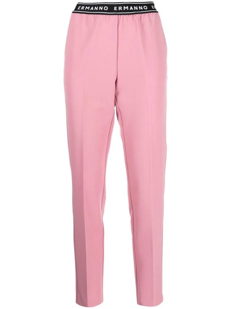 ERMANNO FIRENZE logo-waistband slim-cut trousers - Pink Cover