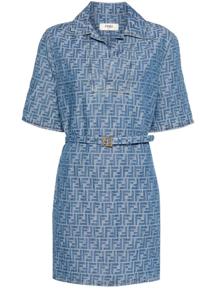 FENDI FF-motif belted mini dress - Blue Cover