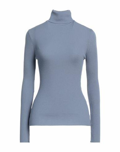 Wolford Merino Fine Rib Top Long Sleev Woman Turtleneck Slate blue Virgin Wool Cover