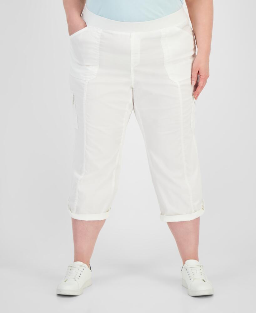 Style & Co Plus Size Mid Rise Pull-On Cargo Capri Pants, Created for Macy's - Bright White Cover