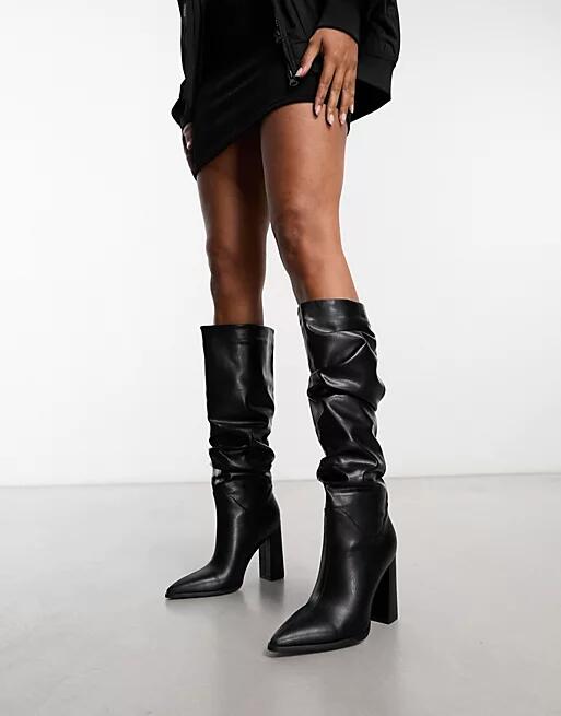 Simmi London Jacques ruched knee boots in black Cover