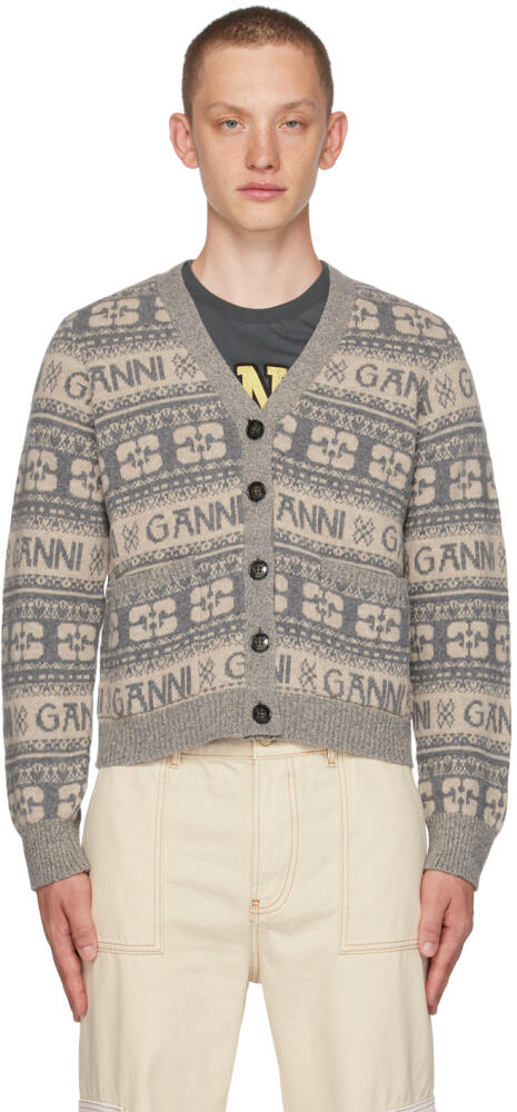 GANNI Gray & Beige Jacquard Cardigan Cover