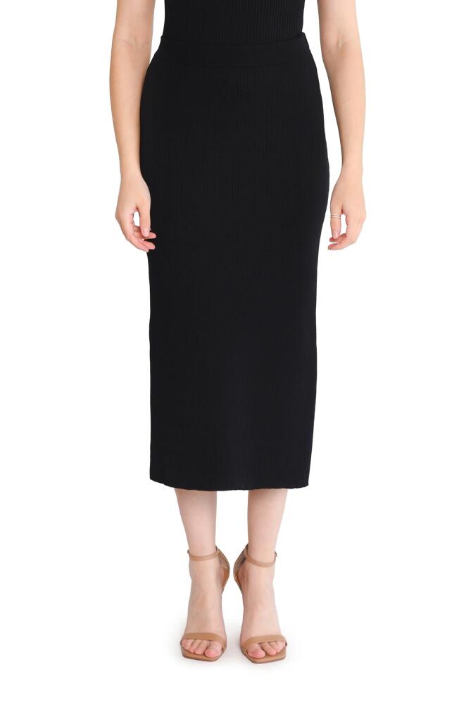 WAYF Elody Rib Knit Midi Skirt in Black Cover