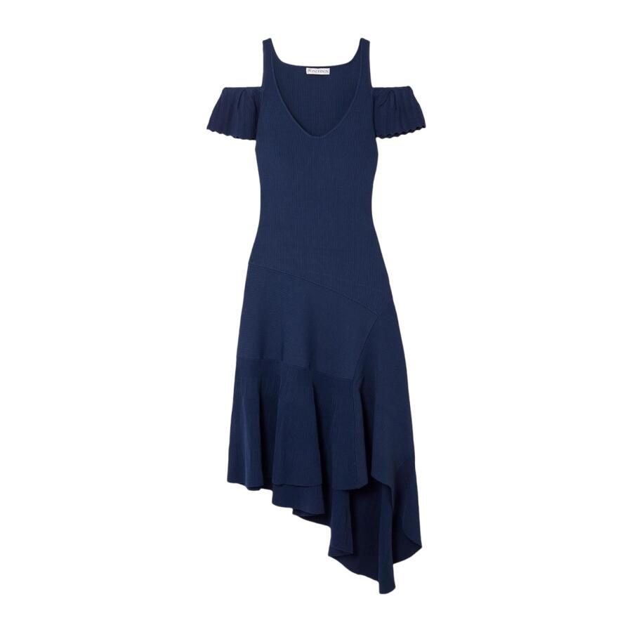 JW Anderson Navy Blue Ribbed Ruffle Dress Cover