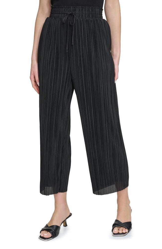 DKNY Pull-On Crop Wide Leg Plissé Pants in Black Cover