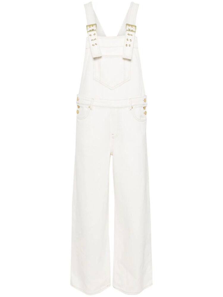 GANNI contrast-stitching denim overalls - White Cover