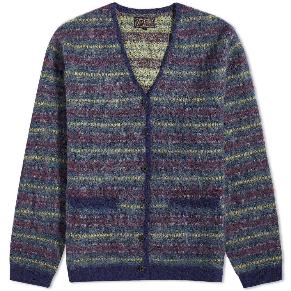 Beams Plus Men's Fairisle Jacquard Mohair Cardigan in Navy Cover