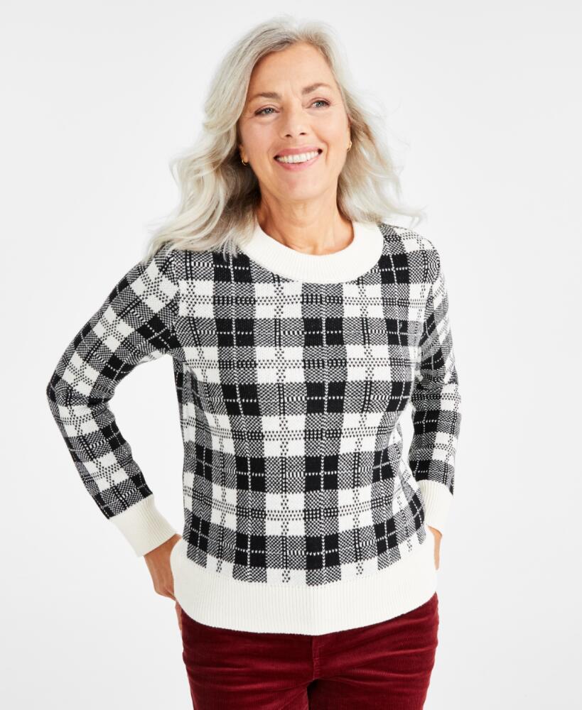 Style & Co Petite Holiday Themed Whimsy Sweaters, Created for Macy's - Natural Ivory Plaid Cover