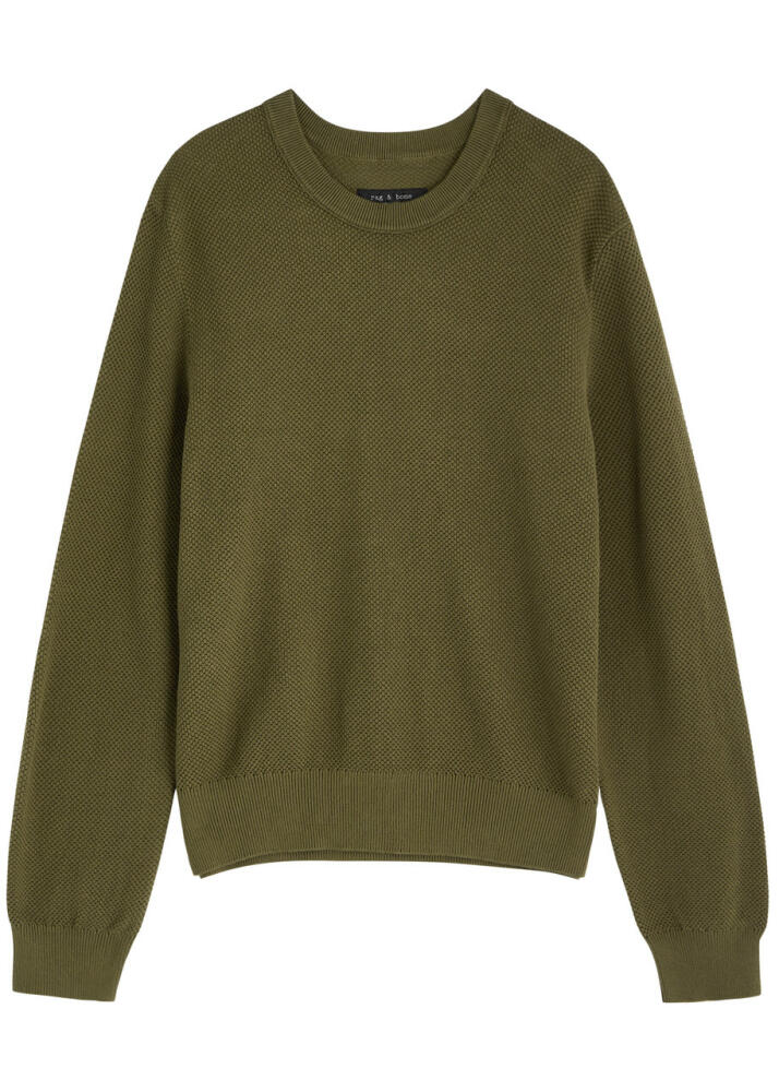 Rag & Bone Dexter Waffle-knit Cotton Jumper - Green Cover