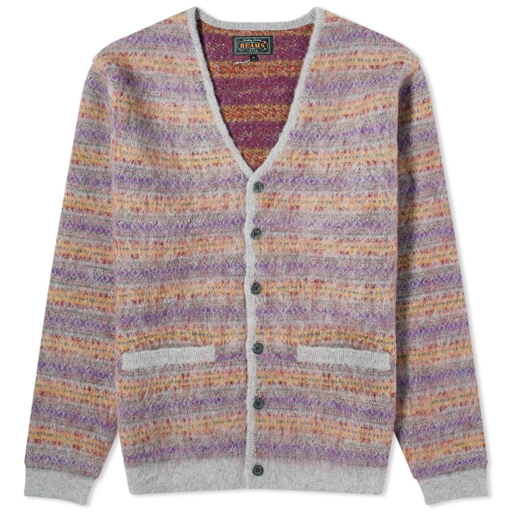 Beams Plus Men's Fairisle Jacquard Mohair Cardigan in Grey Cover