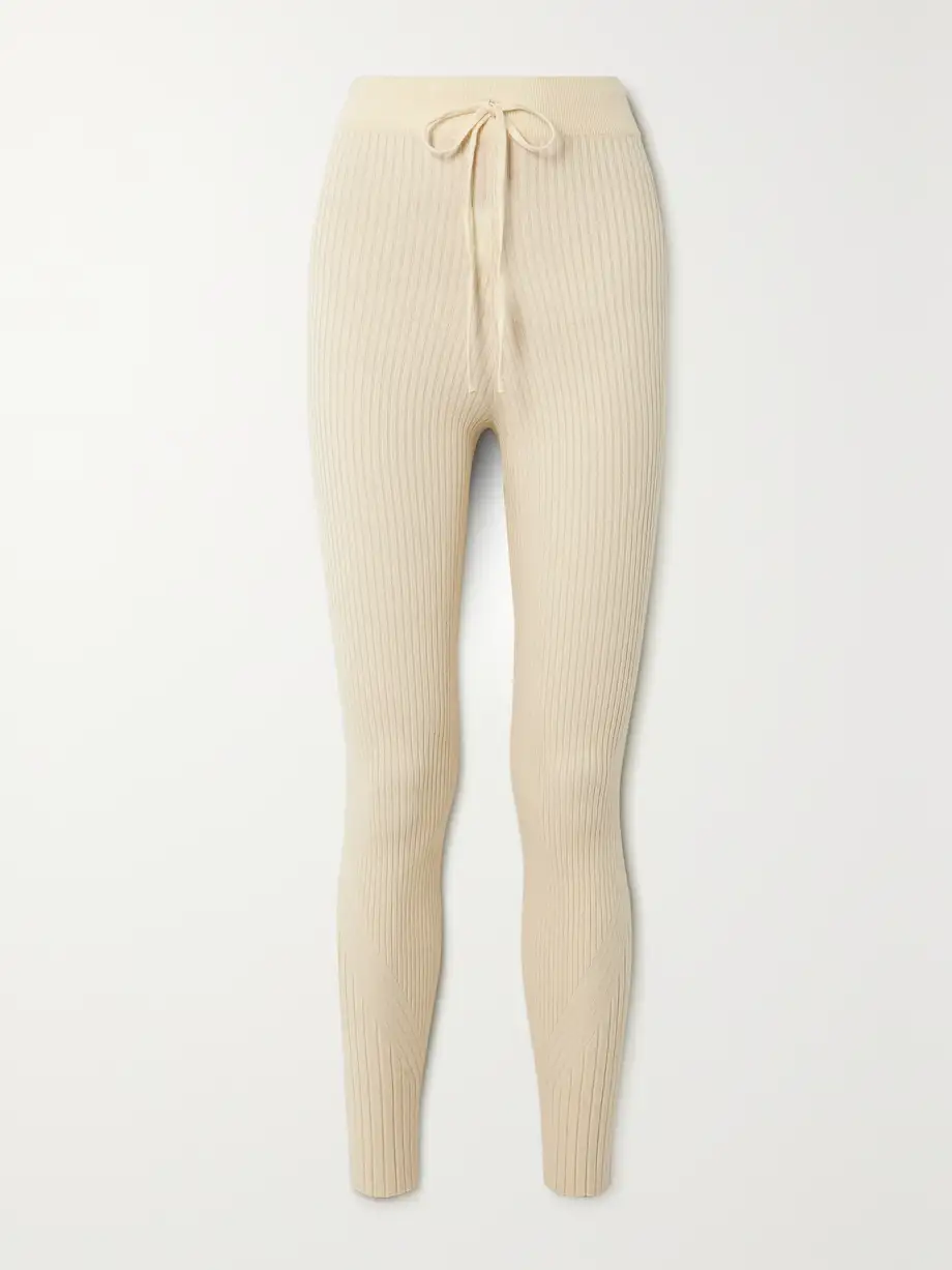 Varley - Mocado Ribbed-knit Leggings - Cream Cover