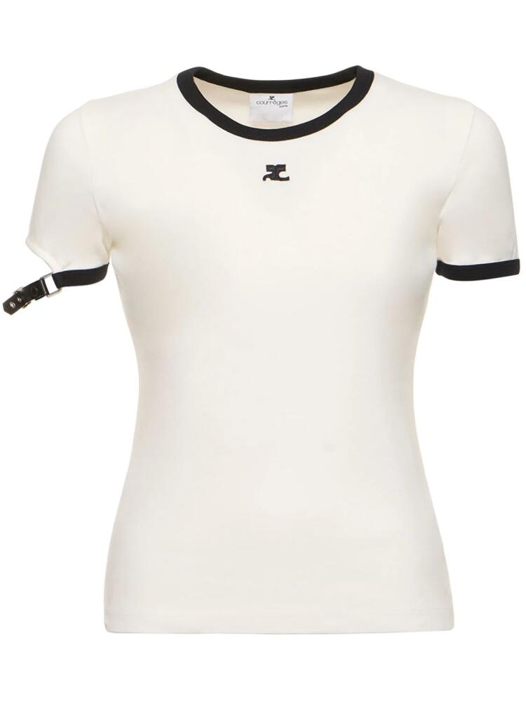 COURREGES Buckle Contrast Cotton T-shirt Cover