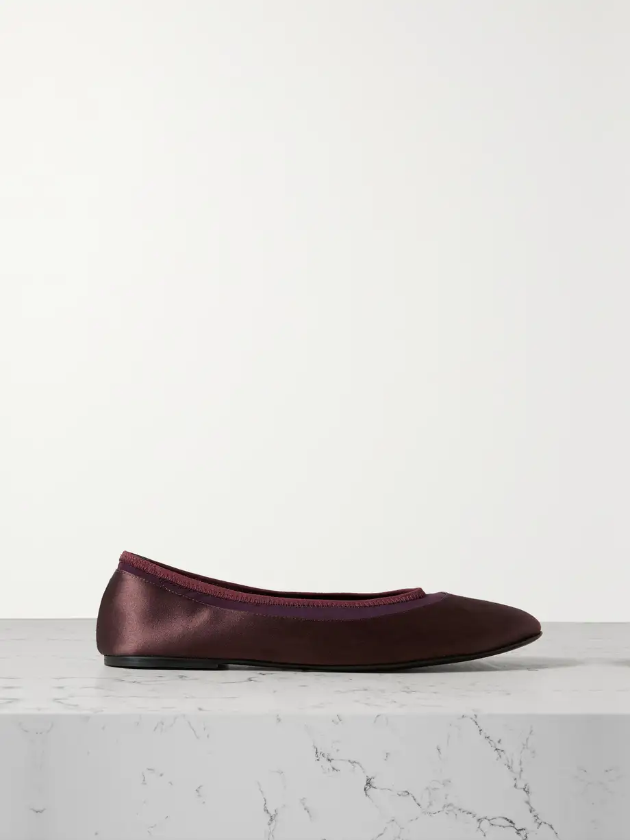 LOULOU STUDIO - + Net Sustain Frano Stretch Jersey-trimmed Satin Ballet Flats - Burgundy Cover