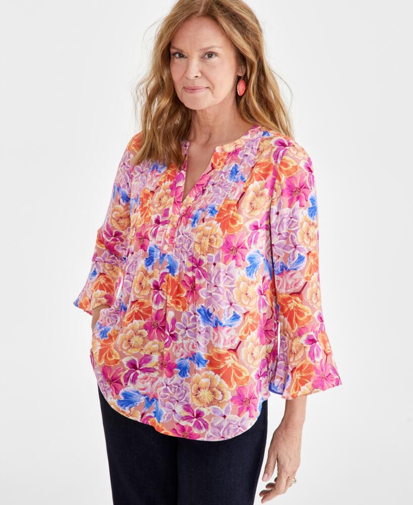 Style & Co Plus Size Printed Pintuck Blouse, Created for Macy's - Gigi Wine Blush Cover