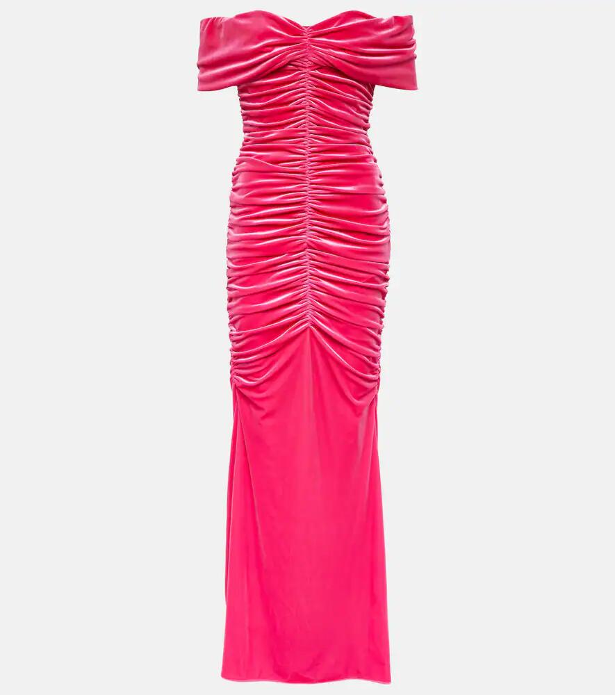 Monique Lhuillier Ruched off-shoulder velvet gown Cover