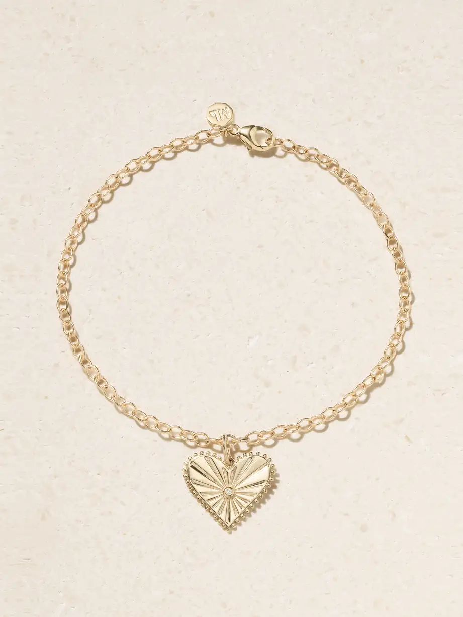 Marlo Laz - Small Pour Toujours Heart 14-karat Gold Diamond Anklet - One size Cover