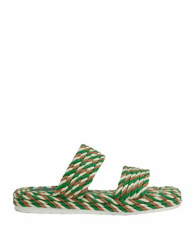 8 By Yoox Woman Sandals Green Polyester, Cotton, Soft Leather Cover