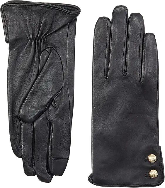 Lauren Ralph Lauren Leather Button Touch Gloves (Black) Extreme Cold Weather Gloves Cover