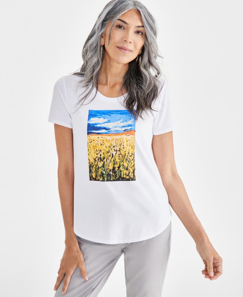 Style & Co Women's Graphic Crewneck T-Shirt, Created for Macy's - Floral Field Cover