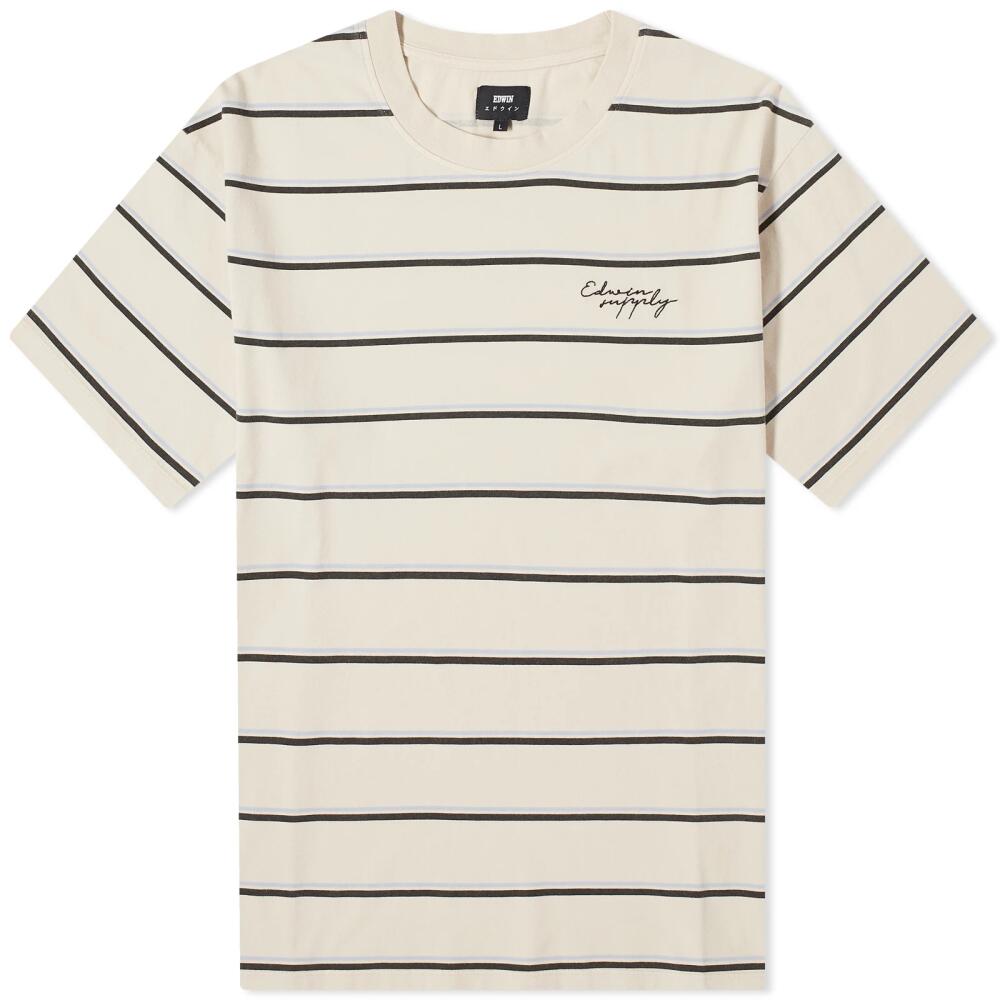 Edwin Men's Windup Stripe T-Shirt in Beige/Blue/Black Cover