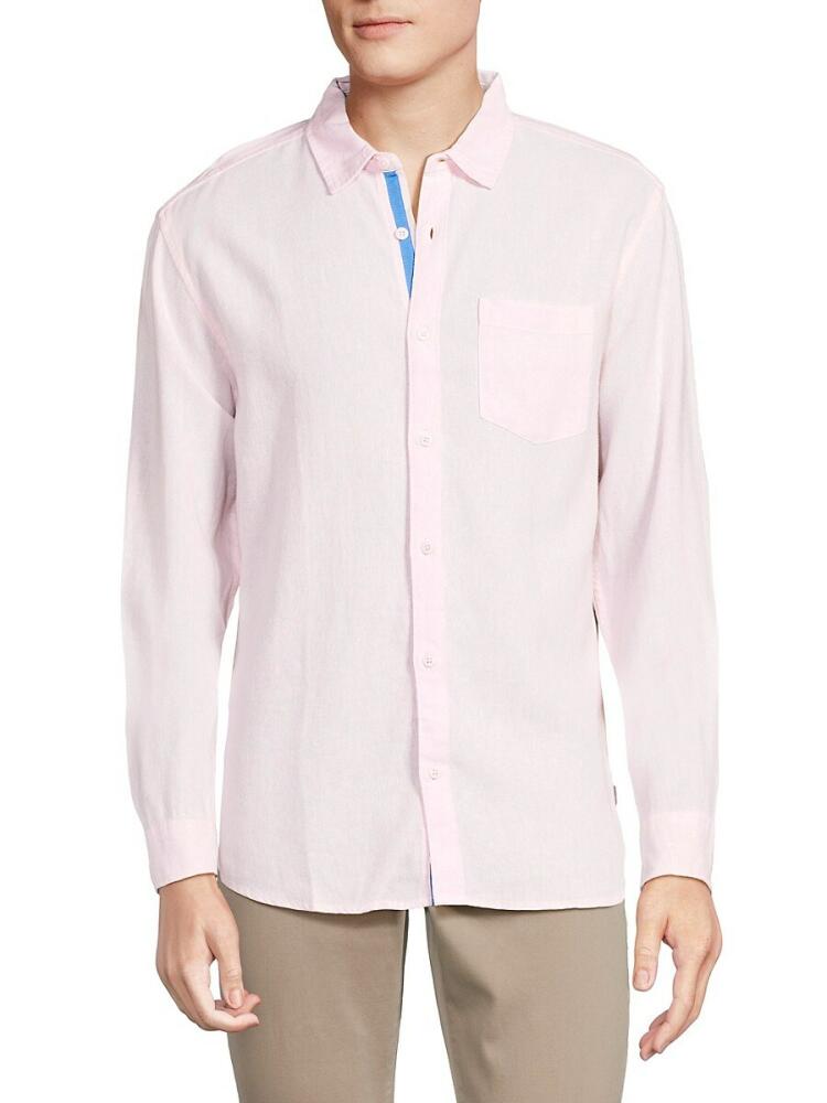 Vintage Summer Men's Linen Blend Button Down Shirt - Pink Cover