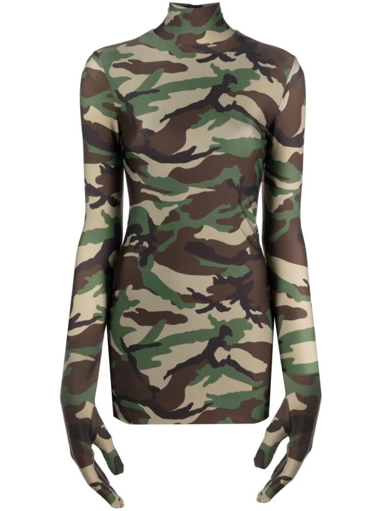 VETEMENTS camouflage-pattern glove-sleeves minidress - Green Cover