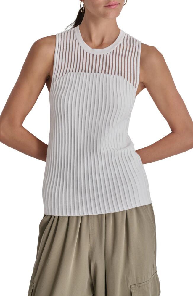 DKNY Stripe Sheer Yoke Sleeveless Sweater in White Cover