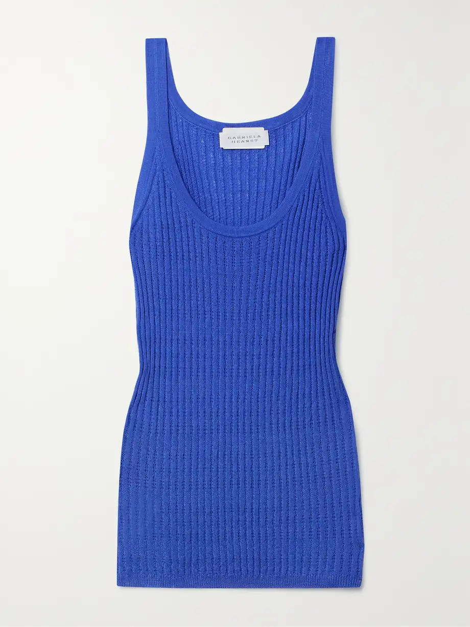 Gabriela Hearst - Nevin Ribbed Pointelle-knit Cashmere And Silk-blend Tank - Blue Cover