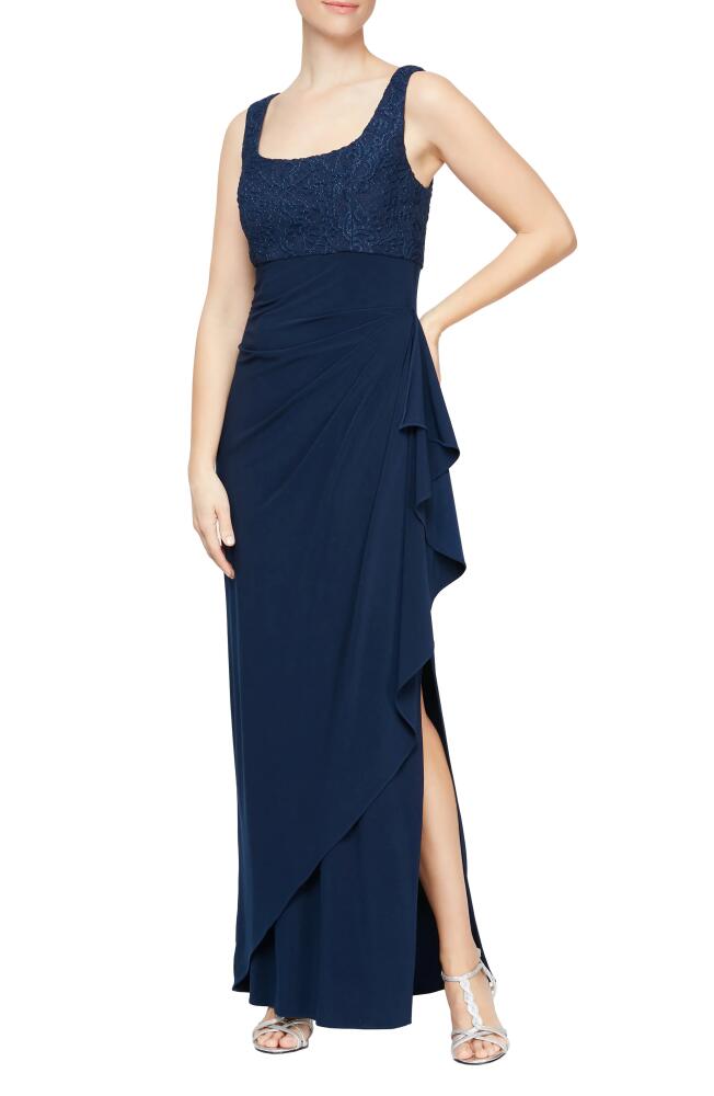 Alex Evenings Empire Waist Gown with Bolero Jacket in Navy Cover