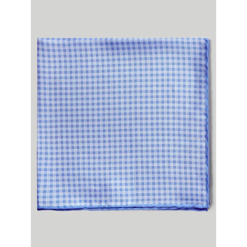 Robert Talbott York Silk Pocket Square in Sky/white Check Cover