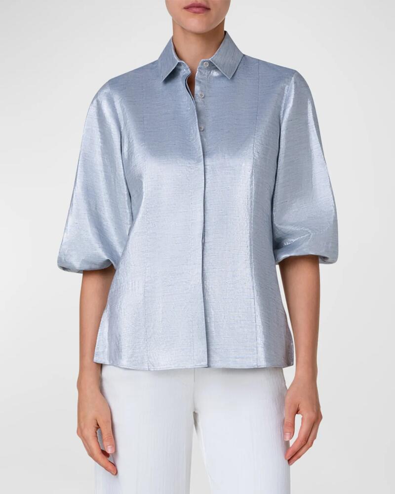 Akris punto Metallic Cotton Button-Front Blouse Cover