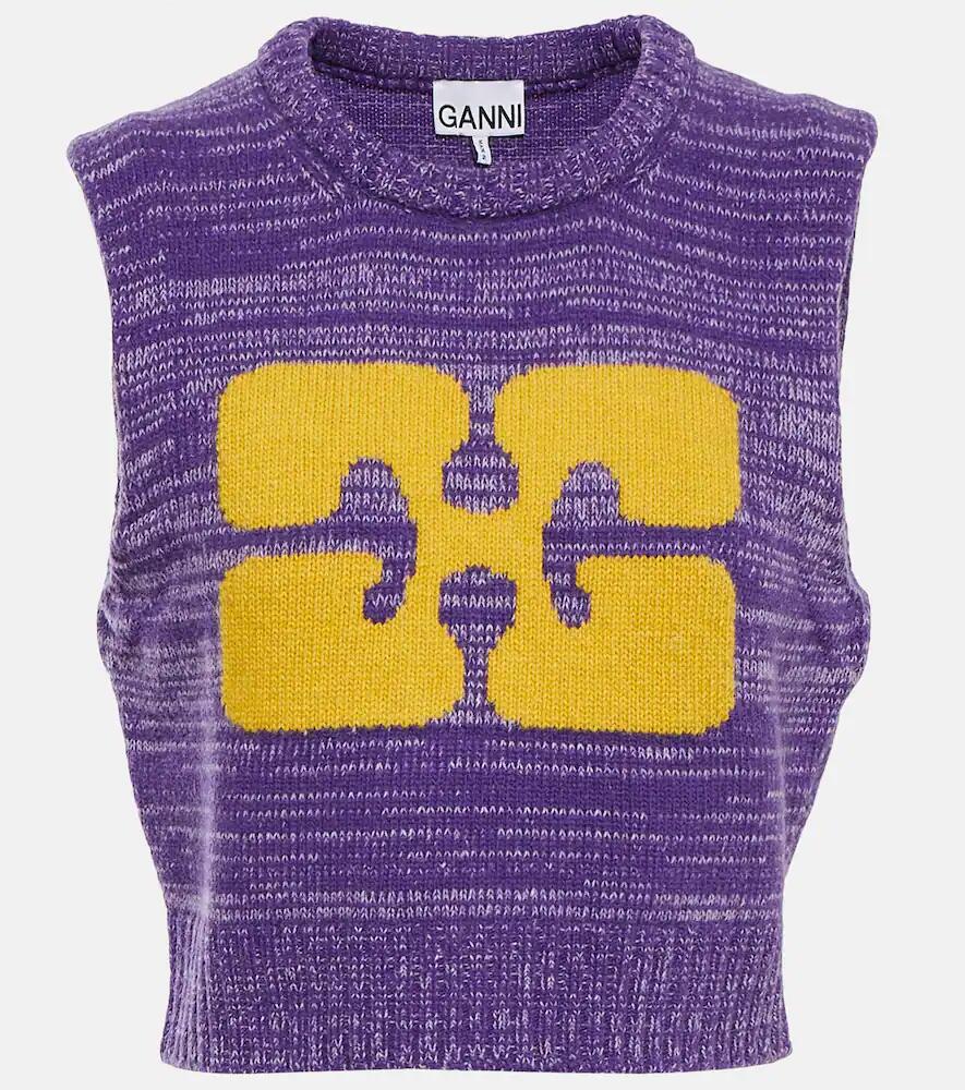 Ganni Logo cropped wool-blend sweater vest Cover