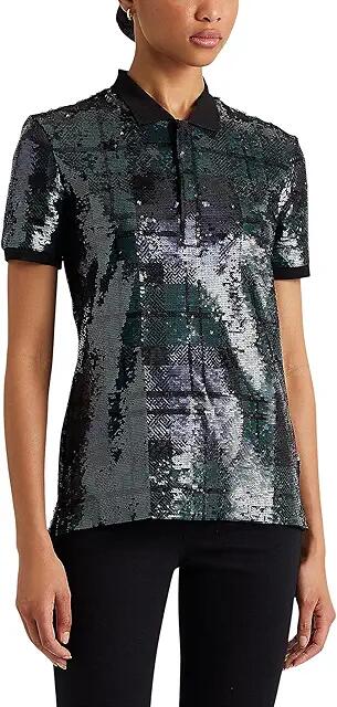 LAUREN Ralph Lauren Plaid Sequined Polo Shirt (Polo Black Multi) Women's Clothing Cover