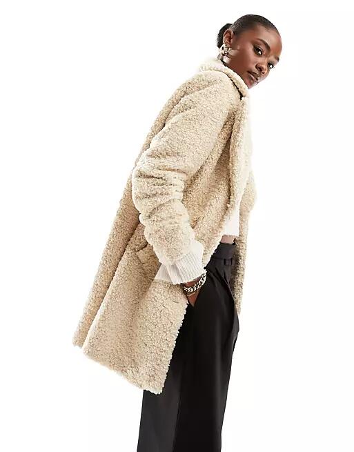 Vero Moda borg coat in cream-White Cover