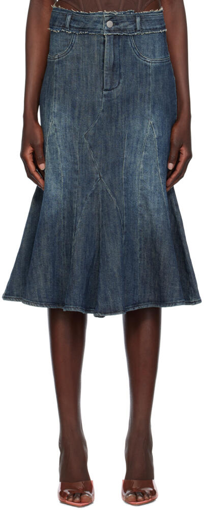 Miaou Blue Gaudi Denim Midi Skirt Cover