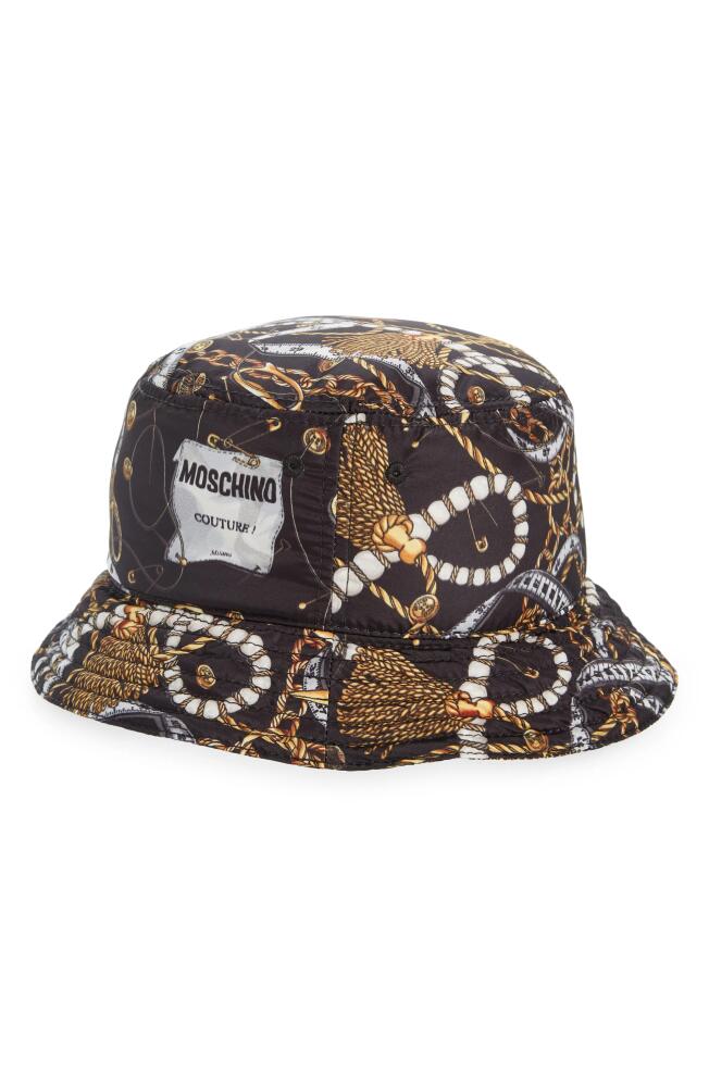 Moschino Jewelry Print Nylon Bucket Hat in 1555 Fantasy Print Black Cover