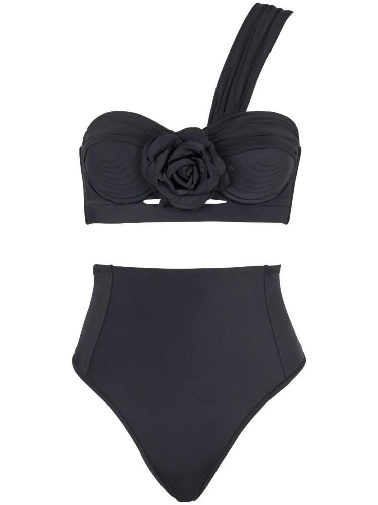 Balmain floral-appliqué one-shoulder bikini - Black Cover