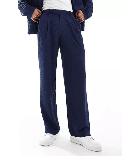 ASOS DESIGN smart wide leg pants in navy texture - part of a set Cover